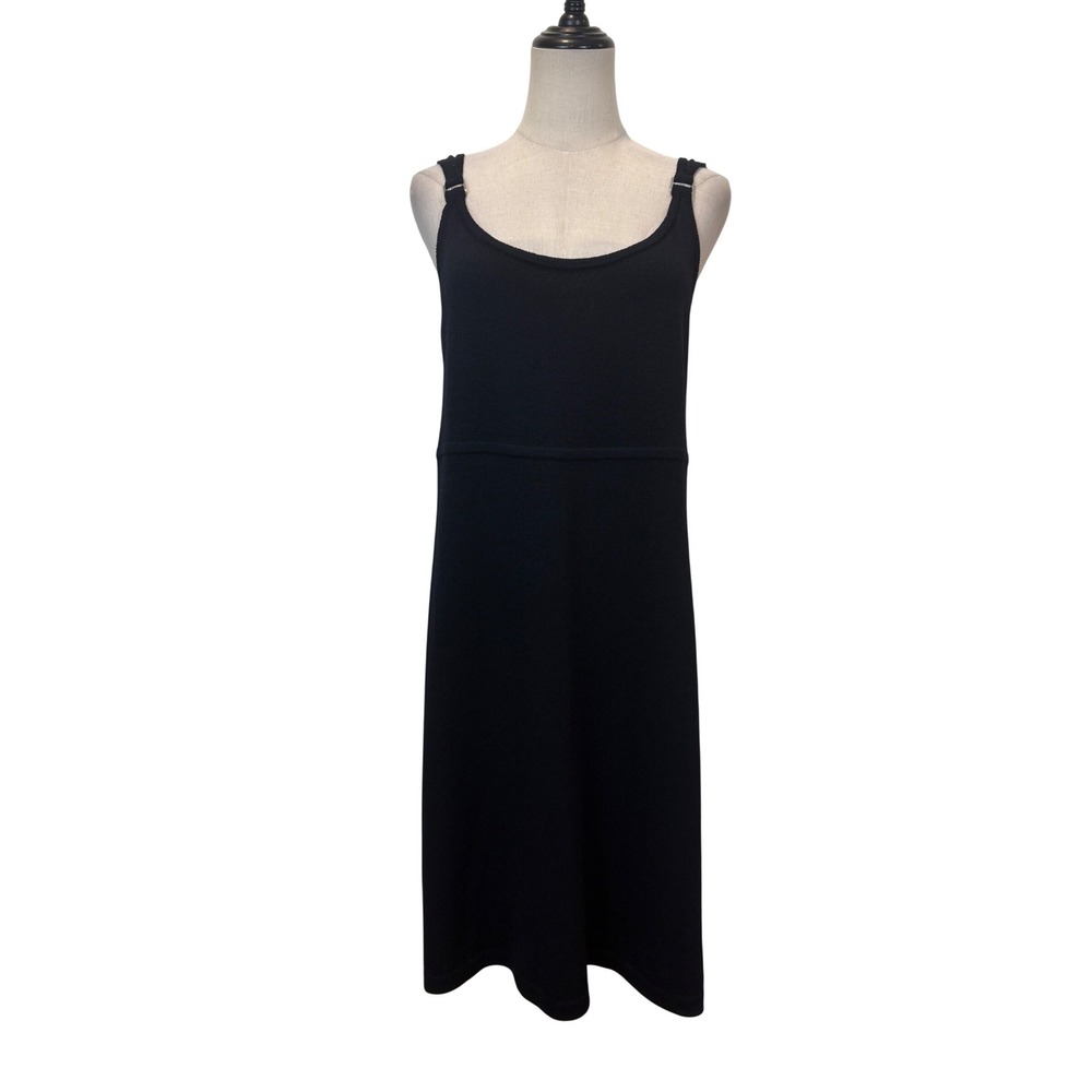 St John Sport knit dress Black M midi scoop Minimalist quiet luxury‎ wool blend